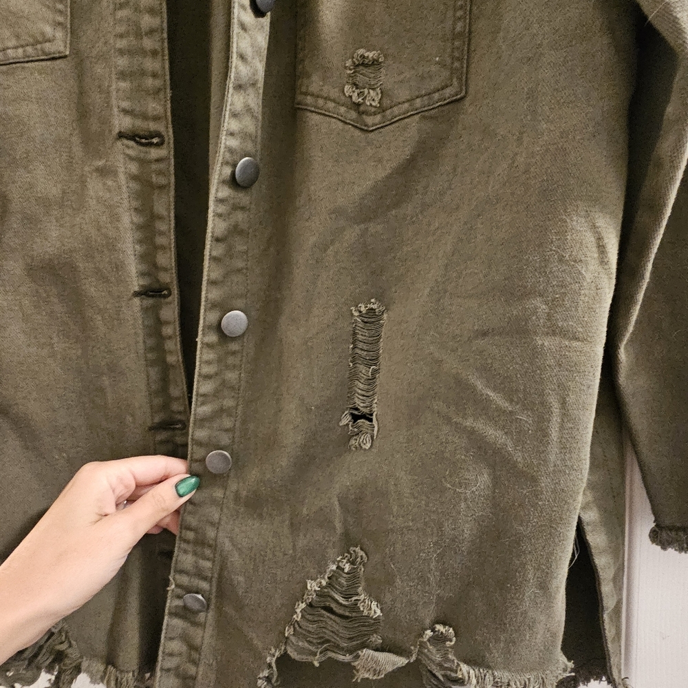 Green Distressed Jen Jacket - Picture 3 of 4